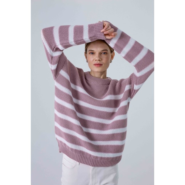 Megztinis Arielle Light Pink/White